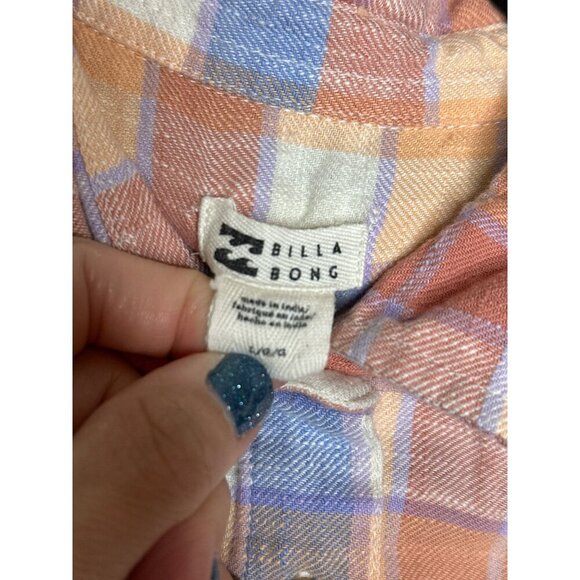 Billabong Big Girls Large LS Plaid Button-Up Flannel Surfer Beach Shirt - Picture 6 of 8